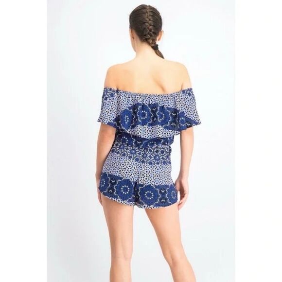 Aqua Romper Off the Shoulder - Picture 2 of 6